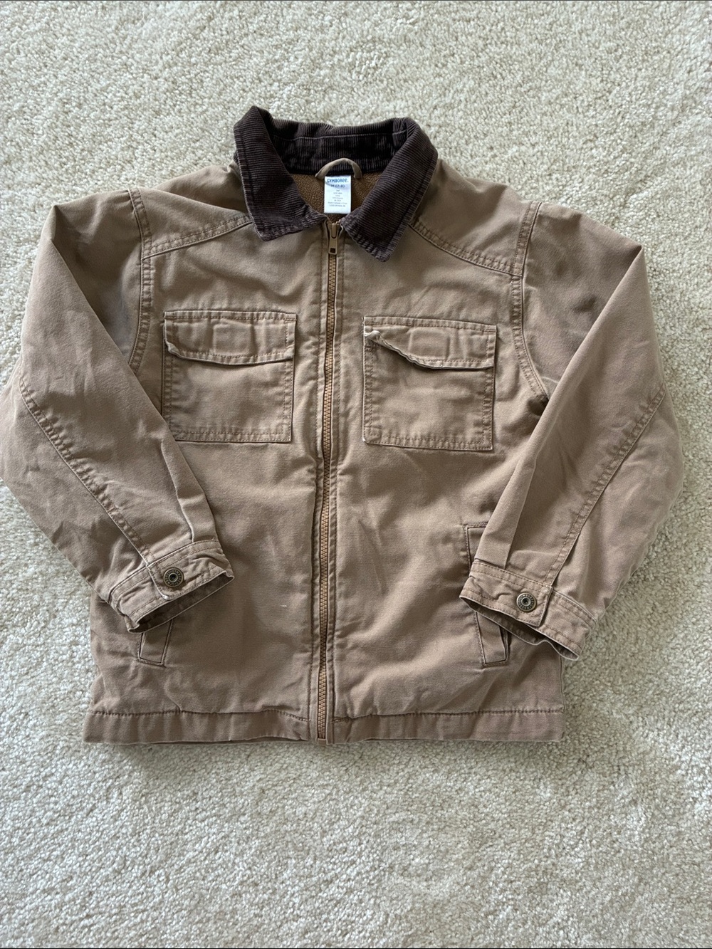 Gymboree Kids Brown Canvas Zip-Up Jacket with Corduroy Collar Size 7-8